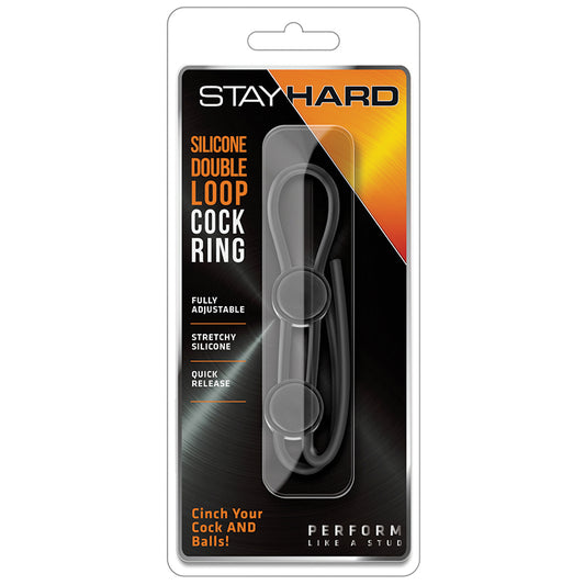 Stay Hard Silicone Double Loop Cock Ring-Black